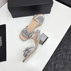 CC 25 Camellia Open Heel Sandals 50mm Grey Beige Sheepskin And Fabric 368814