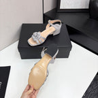 CC 25 Camellia Open Heel Sandals 50mm Grey Beige Sheepskin And Fabric 368814