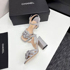 CC 25 Camellia Open Heel Sandals 90mm Grey Beige Sheepskin And Fabric 368817