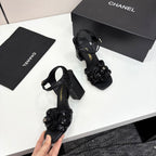 CC 25 Camellia Open Heel Sandals 90mm Black Coarse Glitter Fabric And Sheepskin 368818