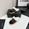 CC furry mule dark brown black suede and wool 532572