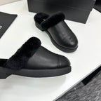 CC furry mule black cowhide and wool 532573