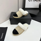 CC furry mule light beige black suede and wool 532577