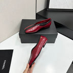 CC 26s Ballet Flats Burgundy Glossy Crocodile Embossed Calfskin 743142