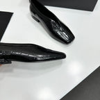 CC 26s Ballet Flats Black Glossy Crocodile Embossed Calfskin 743139