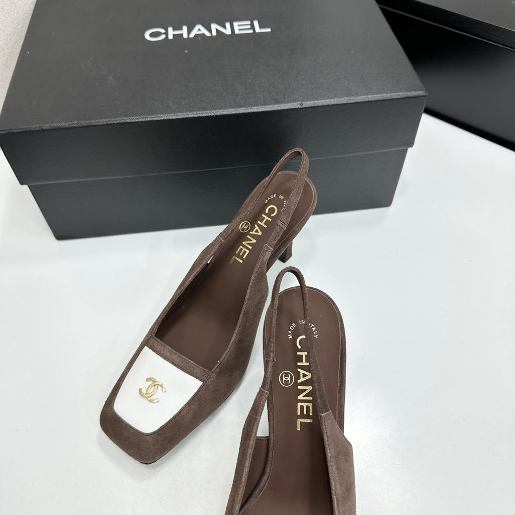 CC Block Slingback Coffee White Suede 743249
