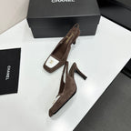 CC Block Slingback Coffee White Suede 743249