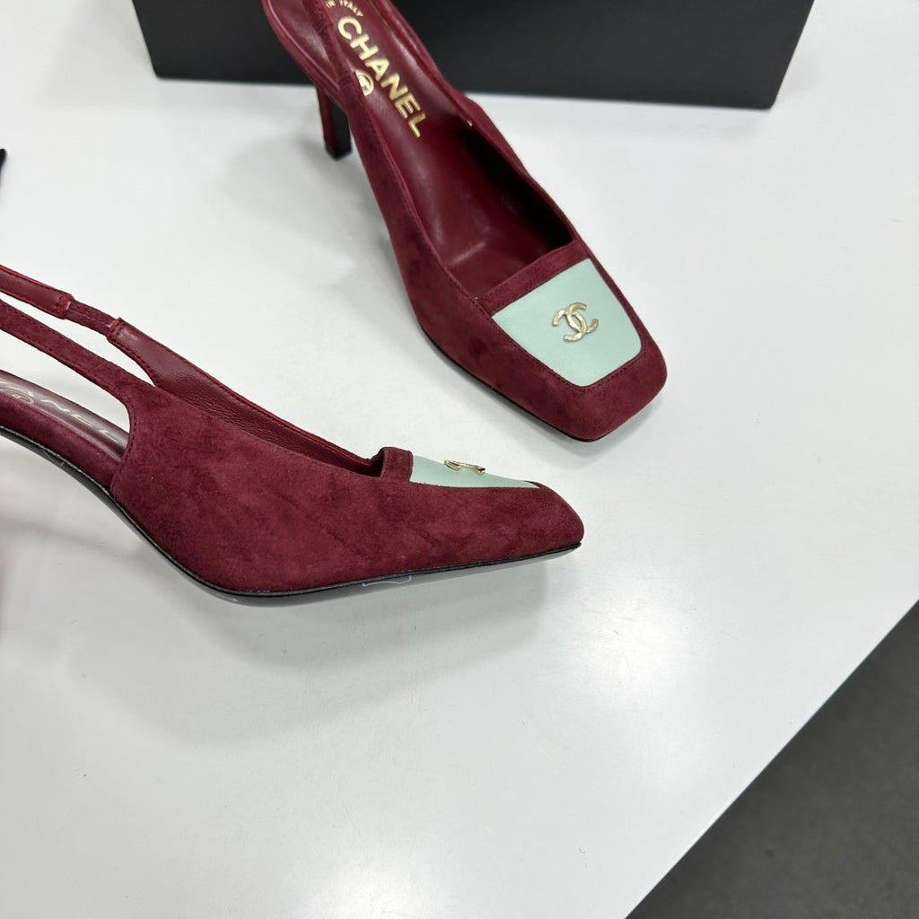 CC Block Slingback Burgundy White Suede 743250