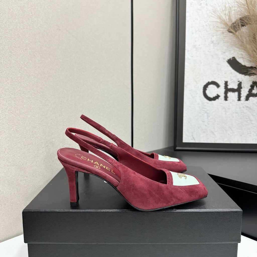 CC Block Slingback Burgundy White Suede 743250