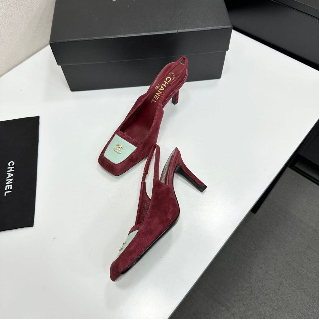 CC Block Slingback Burgundy White Suede 743250