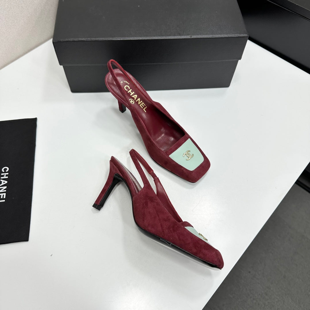 CC Block Slingback Burgundy White Suede 743250