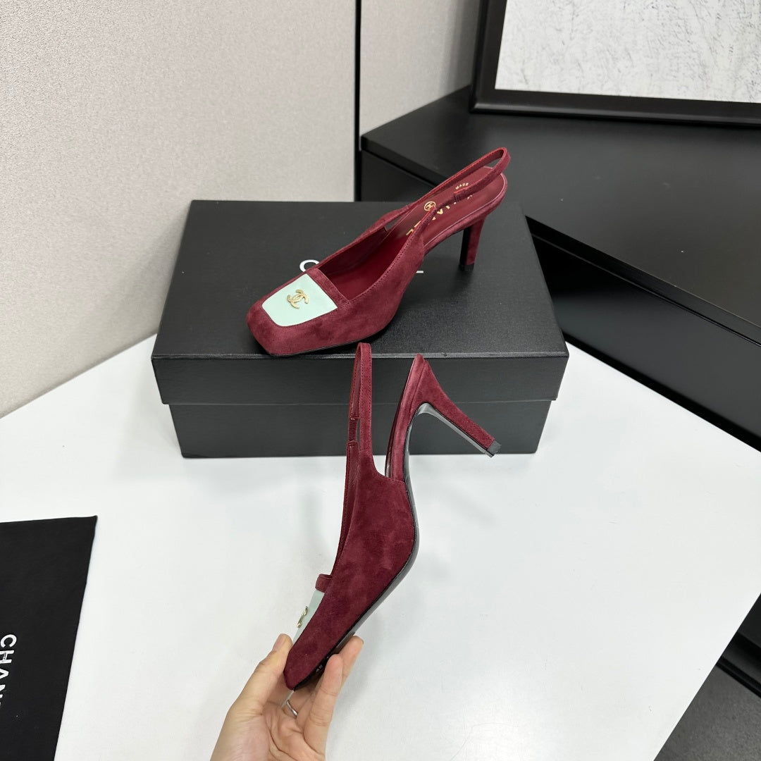 CC Block Slingback Burgundy White Suede 743250