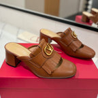 VT 2025 Signature Heeled Mule Brown Calf Leather 295076