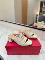 VT 2025 Signature Heeled Mule Ivory Calf Leather 295078