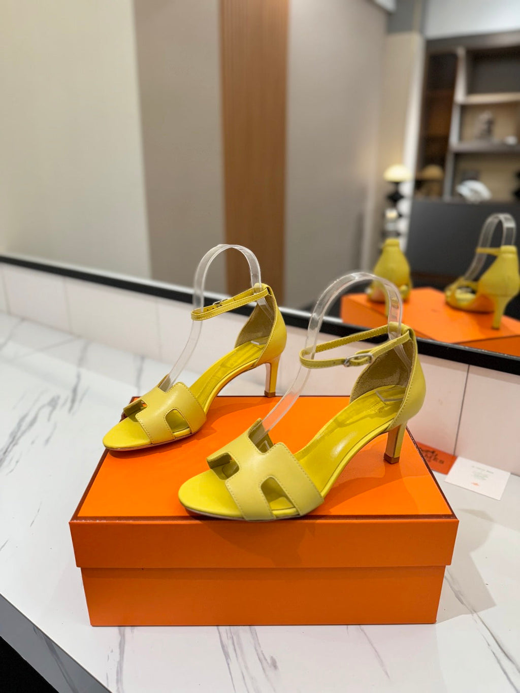 HM Joy 65mm Heeled Sandals Yellow Flat Cowhide 294929
