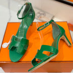 HM Joy 65mm Heeled Sandals Green Flat Cowhide 294932