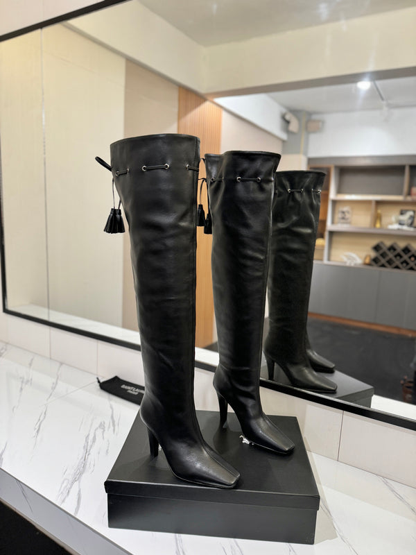 YSL 25 Over-the-Knee Martin Boot Black Calfskin 520782
