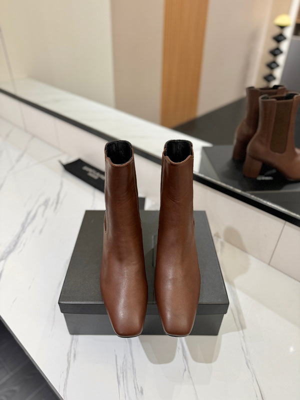 YSL 25 Chelsea Mid-heeled Boot Brown Calfskin 520777
