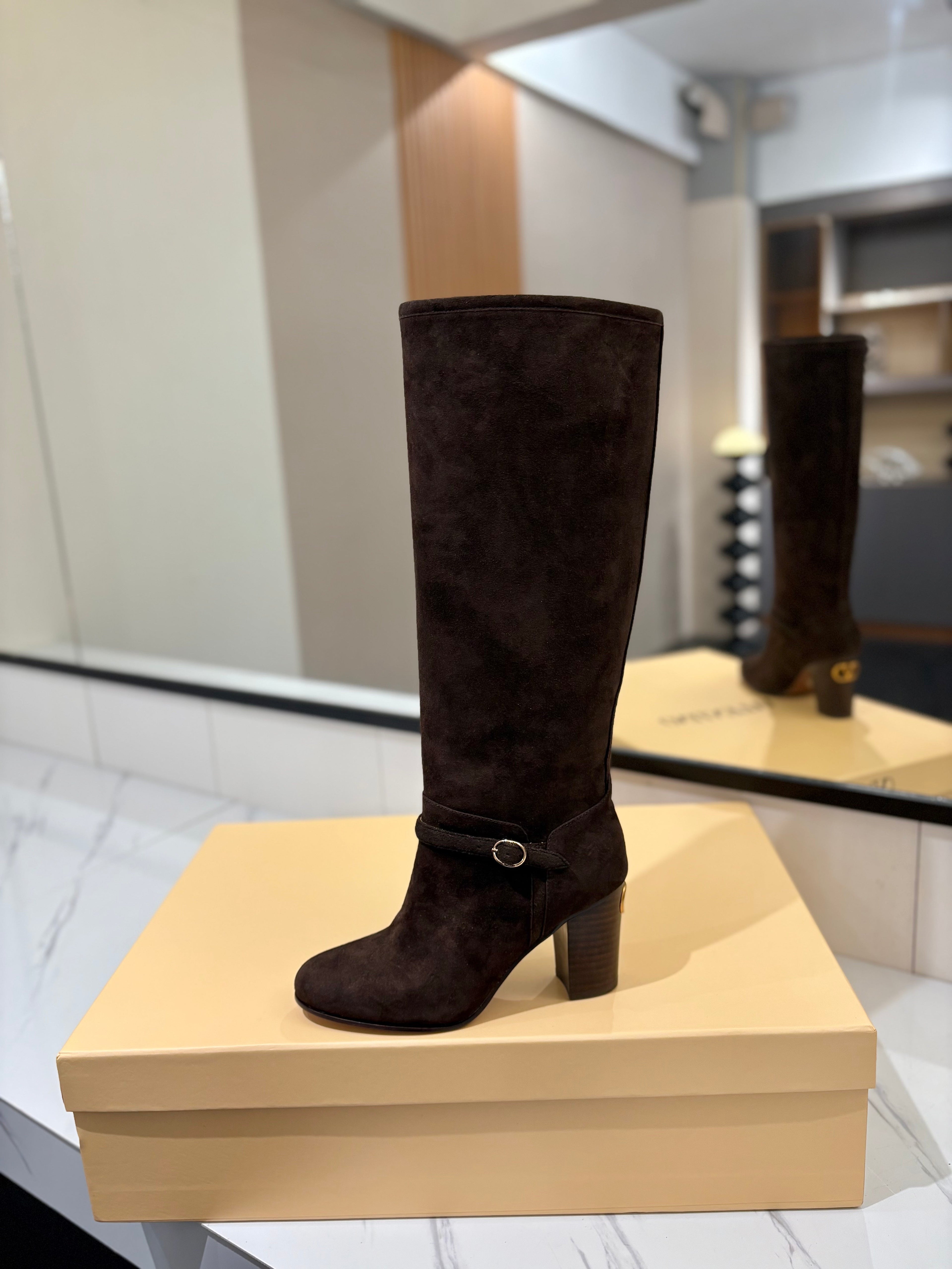 Valentino 2025 Pattie High Boot Dark Brown Suede 560739
