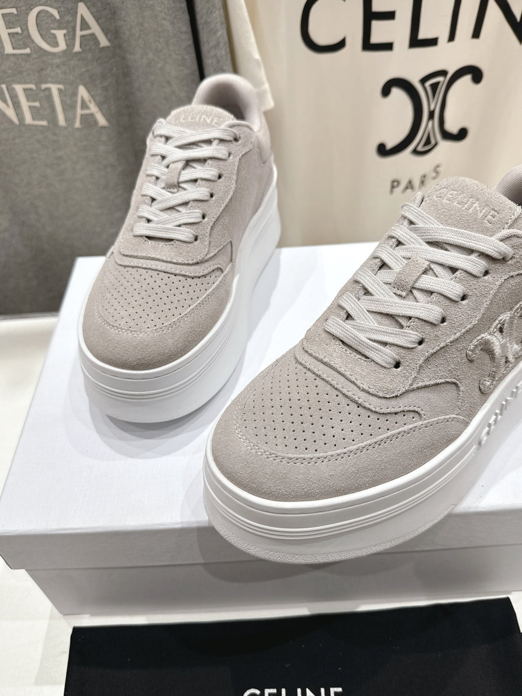 CELINE 25C SNEAKERS WITH WEDGE GRAY SUEDE 236767