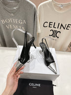 Celine 25C Slingback Pump Black mix Silver Sheepskin 236772