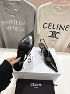 Celine 25C Slingback Pump Black Sheepskin 236774