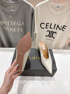 Alaia 25 Cube Wedge Mules Ivory Silk Sheepskin 300080