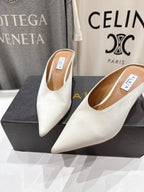 Alaia 25 Cube Wedge Mules Ivory Silk Sheepskin 300080