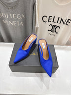 Alaia 25 Cube Wedge Mules Blue Silk Sheepskin 300081