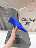 Alaia 25 Cube Wedge Mules Blue Silk Sheepskin 300081
