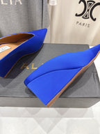 Alaia 25 Cube Wedge Mules Blue Silk Sheepskin 300081