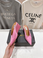 Alaia 25 Cube Wedge Mules Pink Silk Sheepskin 300082