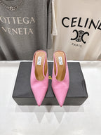 Alaia 25 Cube Wedge Mules Pink Silk Sheepskin 300082