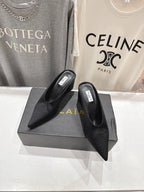 Alaia 25 Cube Wedge Mules Black Silk Sheepskin 300084