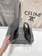 Alaia 25 Cube Wedge Mules Black Silk Sheepskin 300084