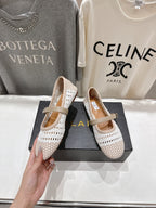 ALAIA MARY JANE FLATS white mix beige woven calfskin pattent