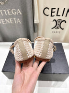 ALAIA MARY JANE FLATS white mix beige woven calfskin pattent