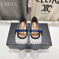ALAIA MARY JANE FLATS white mix navy blue woven calfskin pattent