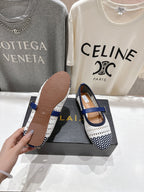 ALAIA MARY JANE FLATS white mix navy blue woven calfskin pattent