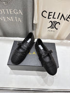 ALAIA MARY JANE FLATS black woven calfskin pattent