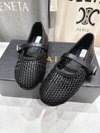 ALAIA MARY JANE FLATS black woven calfskin pattent