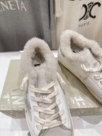 Golden Goose 2025 Wool-Lined Dirty Sneaker Ivory Silver Cowhide 491656