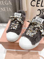 MiuMiu 25 Sneaker Gray Leopard Cowhide Wool 535582