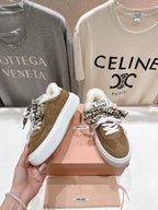 MiuMiu 25 Sneaker Brown White Leopard Suede Wool 535581