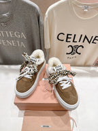 MiuMiu 25 Sneaker Brown White Leopard Suede Wool 535581