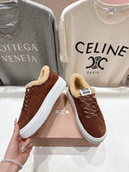 MiuMiu 25 Sneaker Brown Beige Suede Fur 535589
