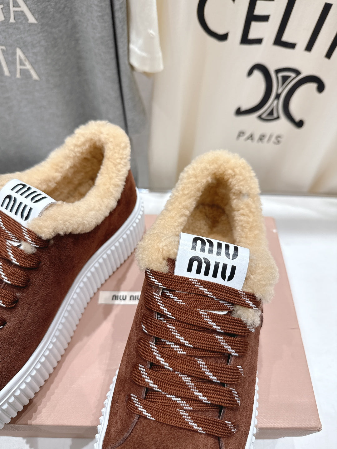 MiuMiu 25 Sneaker Brown Beige Suede Fur 535589