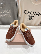 MiuMiu 25 Sneaker Brown Beige Suede Fur 535589