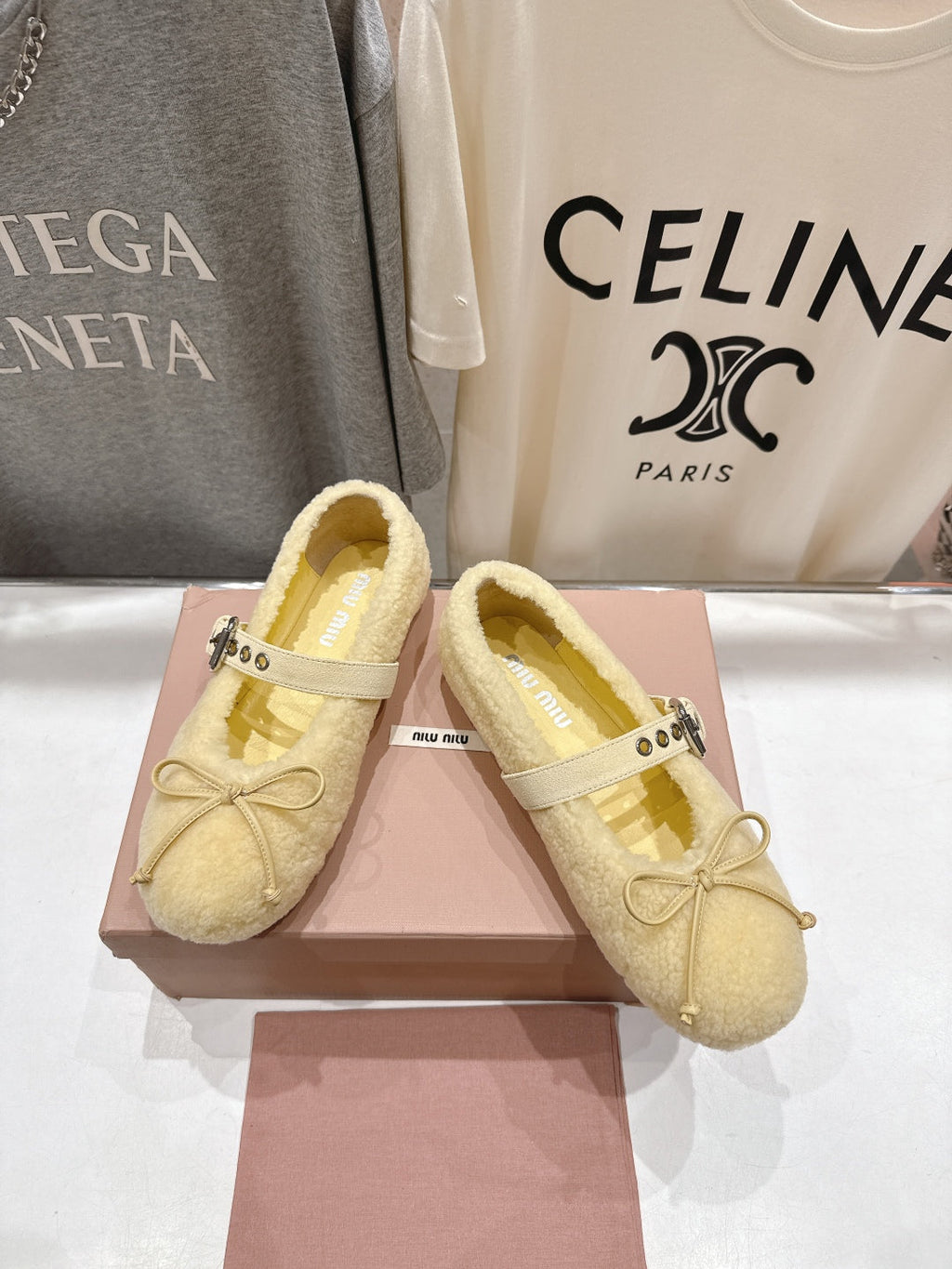 MiuMiu 25 Ballet Flat Yellow Lambskin Wool 535594