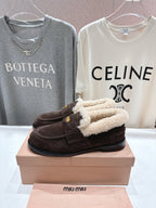 MiuMiu 25 Fur Loafer Brown Chocolate mix Beige Suede 535600